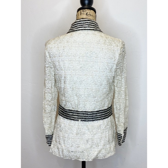 Vintage Belted Lace Button Up Shirt With Sequins and Beads - Picture 3 of 15